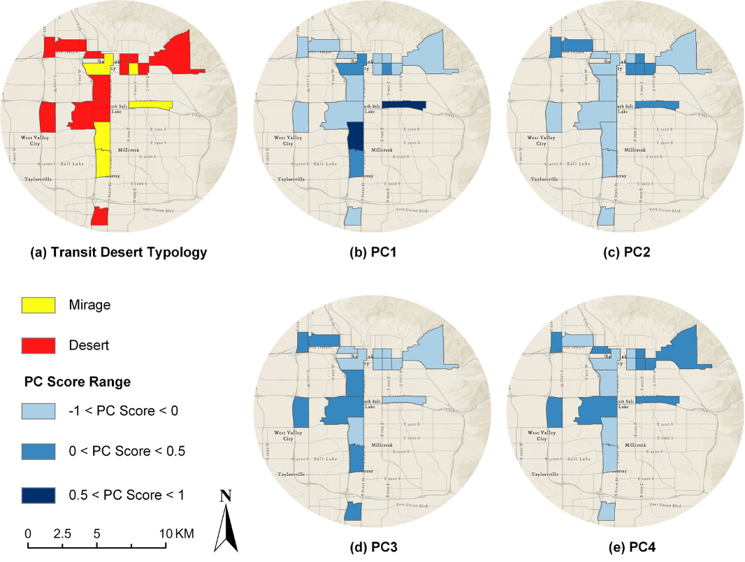Transit desert and mirage typology map