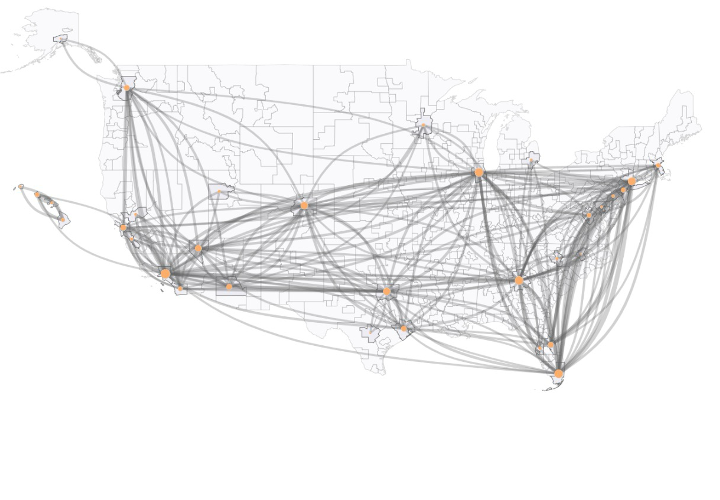 Top origin-destination zonal flows by air in the United States
