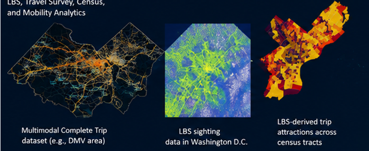 Mobility big data visual with multimodal trips, LBS sightings, and trip attractions